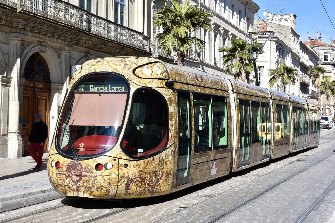 tram in the middle of city montpellier