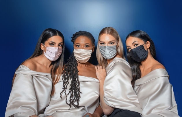models wearing silk face masks