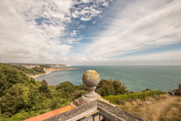 overlooking concrete post to sea beyond