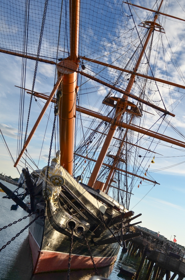 HMS Warrior, boat hull docked in quay