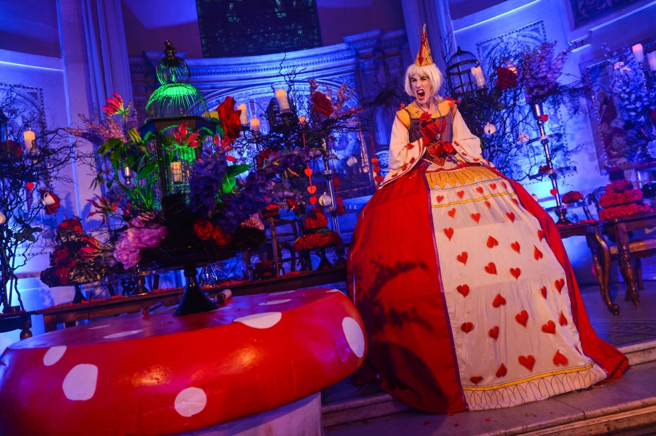 event space themed like alice in wonderland