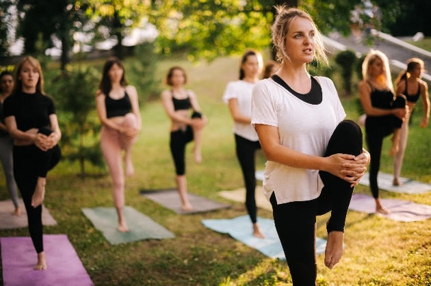 group of women doing yoga