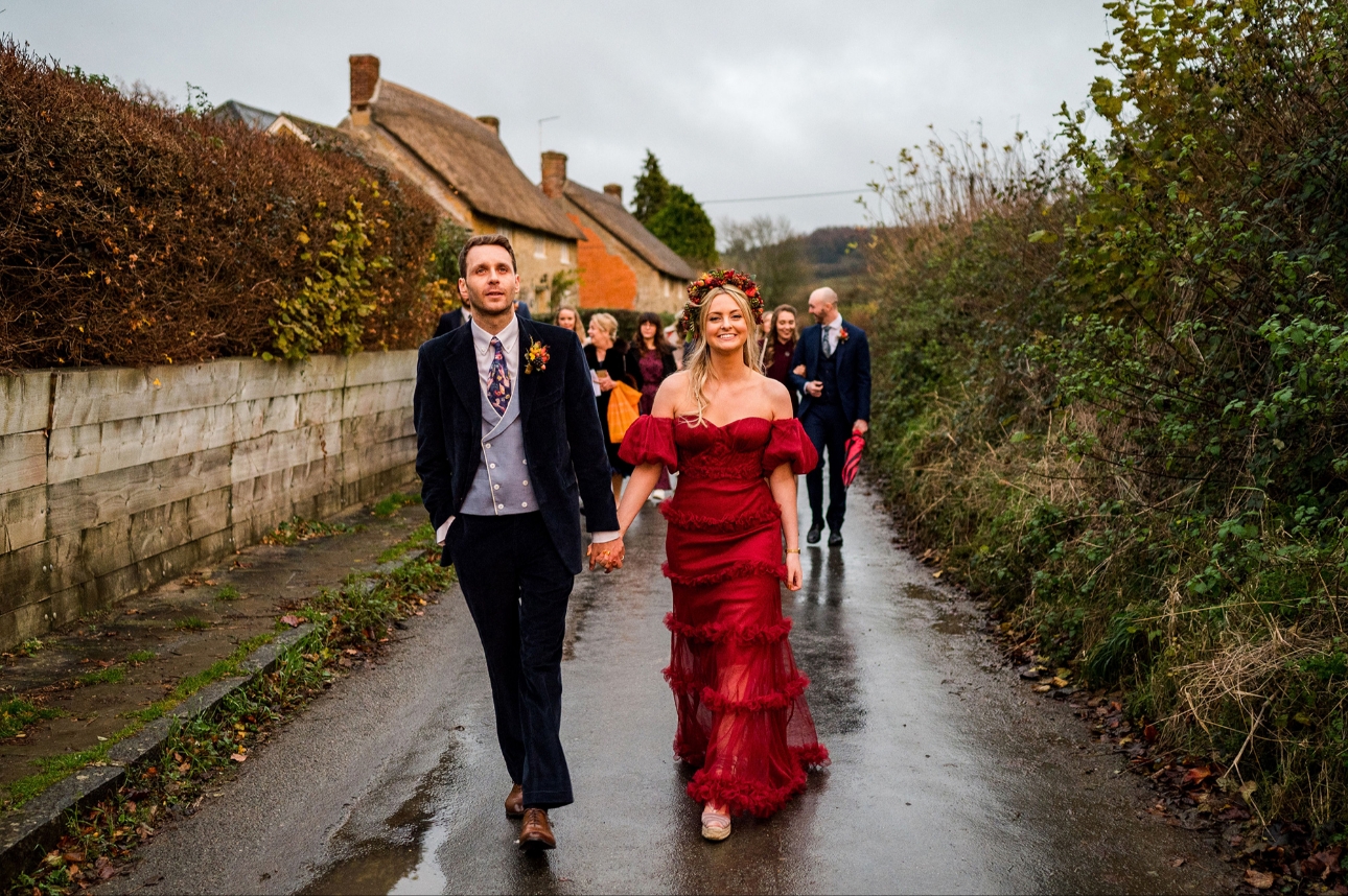 Guests following couple