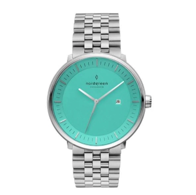 Silver Nordgreen Philosopher watch with green face