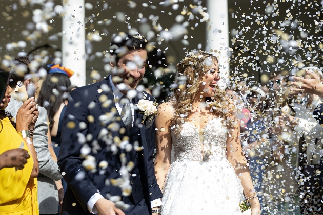bride and groom confetti shot