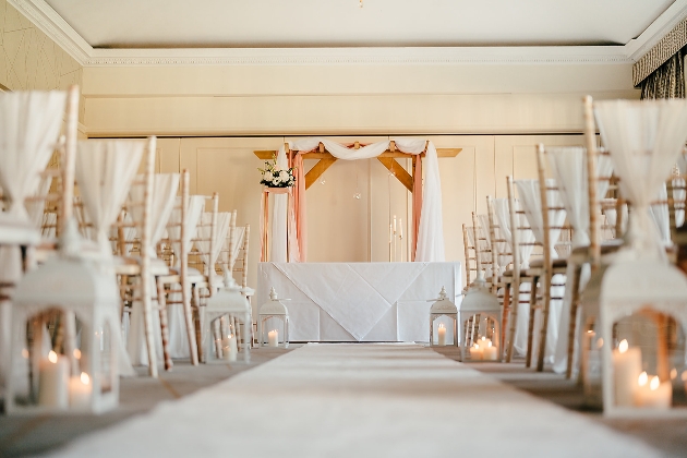 ceremony room with aisle chairs and focal point at end
