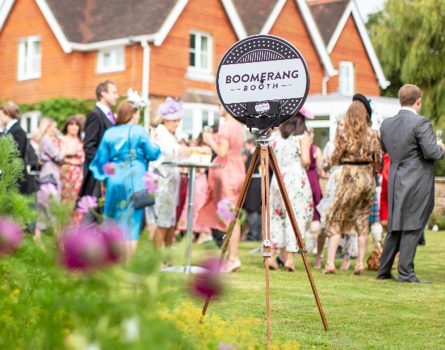 booth screen at outdoor wedding reception