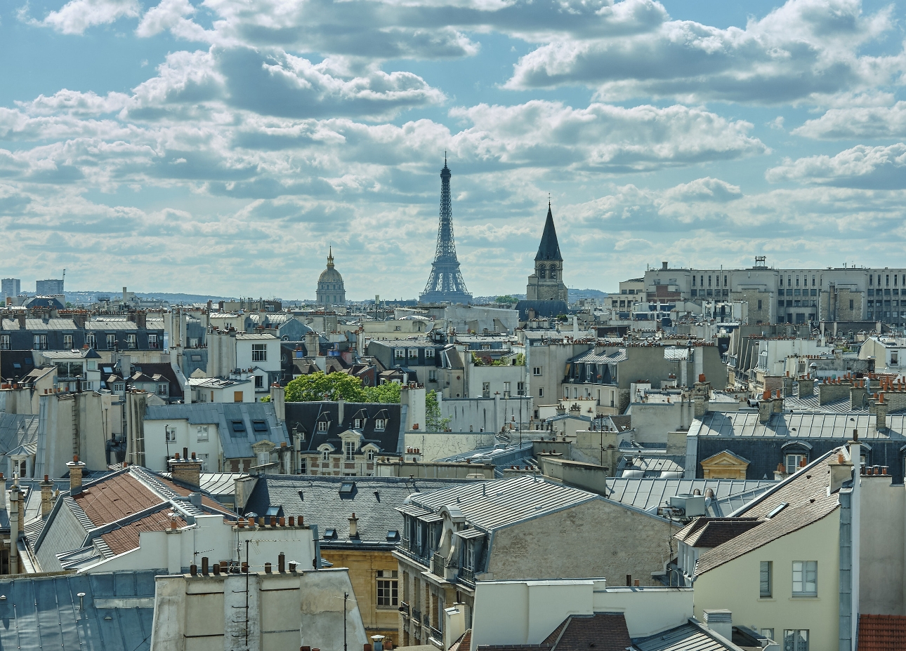 skyline view of paris on sunny day