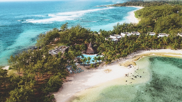 A birds eye view of the sea and Blue Bay Marine Park