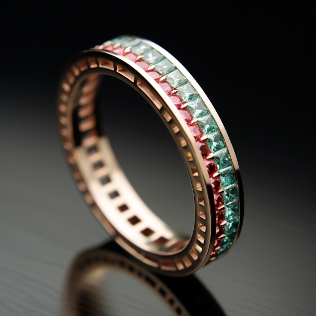 A gold, green and red ring