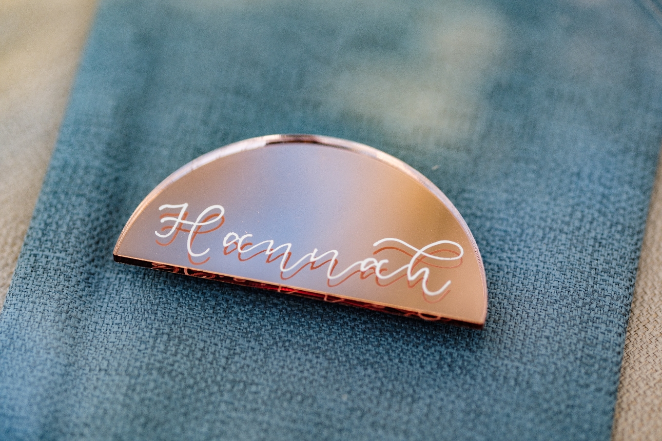 half circle rose gold name tag