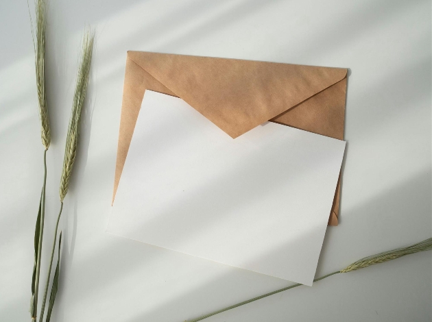 white card on brown envelope