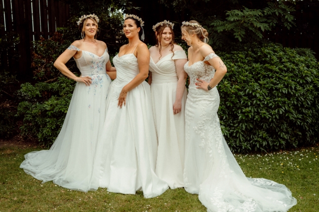 Florie & George bridal gowns by Creatiques Bridal Boutique showcasing tulle, lace, and floral embellishments