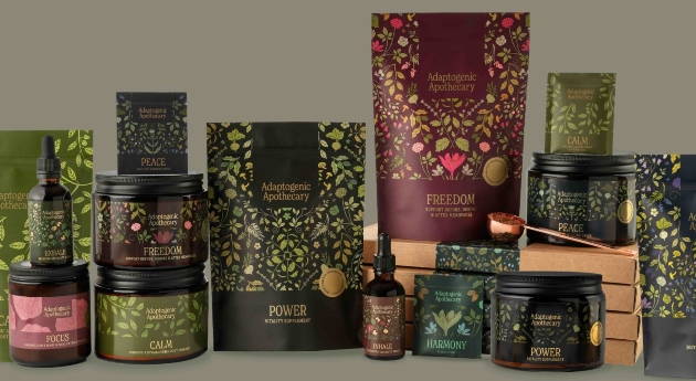Award-winning Adaptogenic Apothecary wellness supplements displayed together