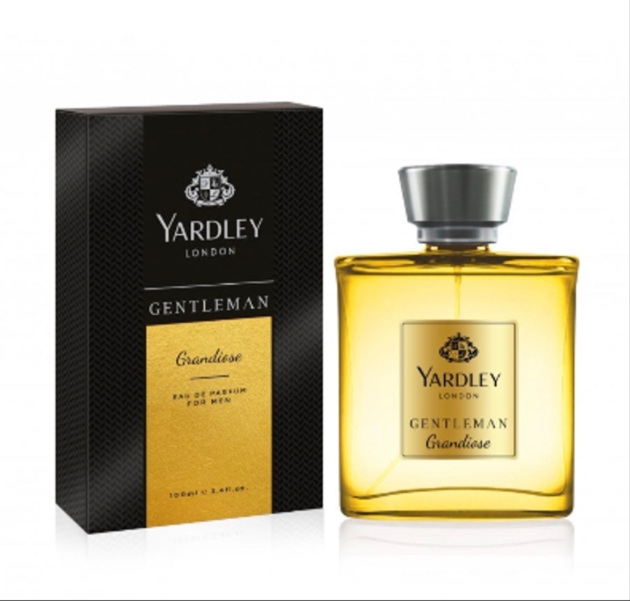 A yellow bottle of cologne