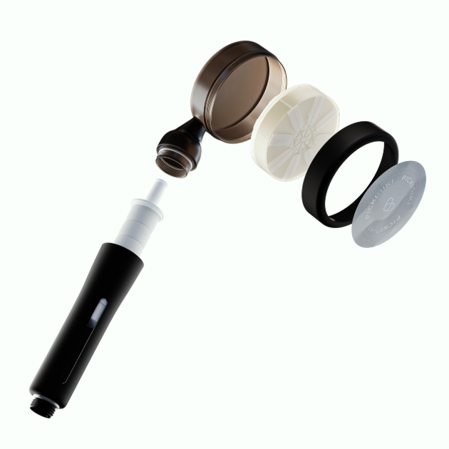 picki nicki shower head dismantled to show each layer