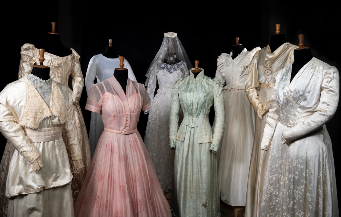 Wedding dresses as Something Borrowed exhibition at Arts University Bournemouth